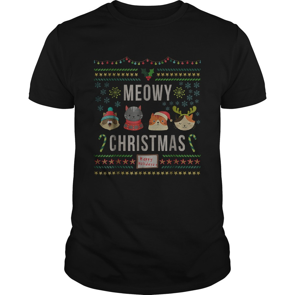 Meowy Christmas Cat Lover Tacky Ugly Christmas Party Shirt